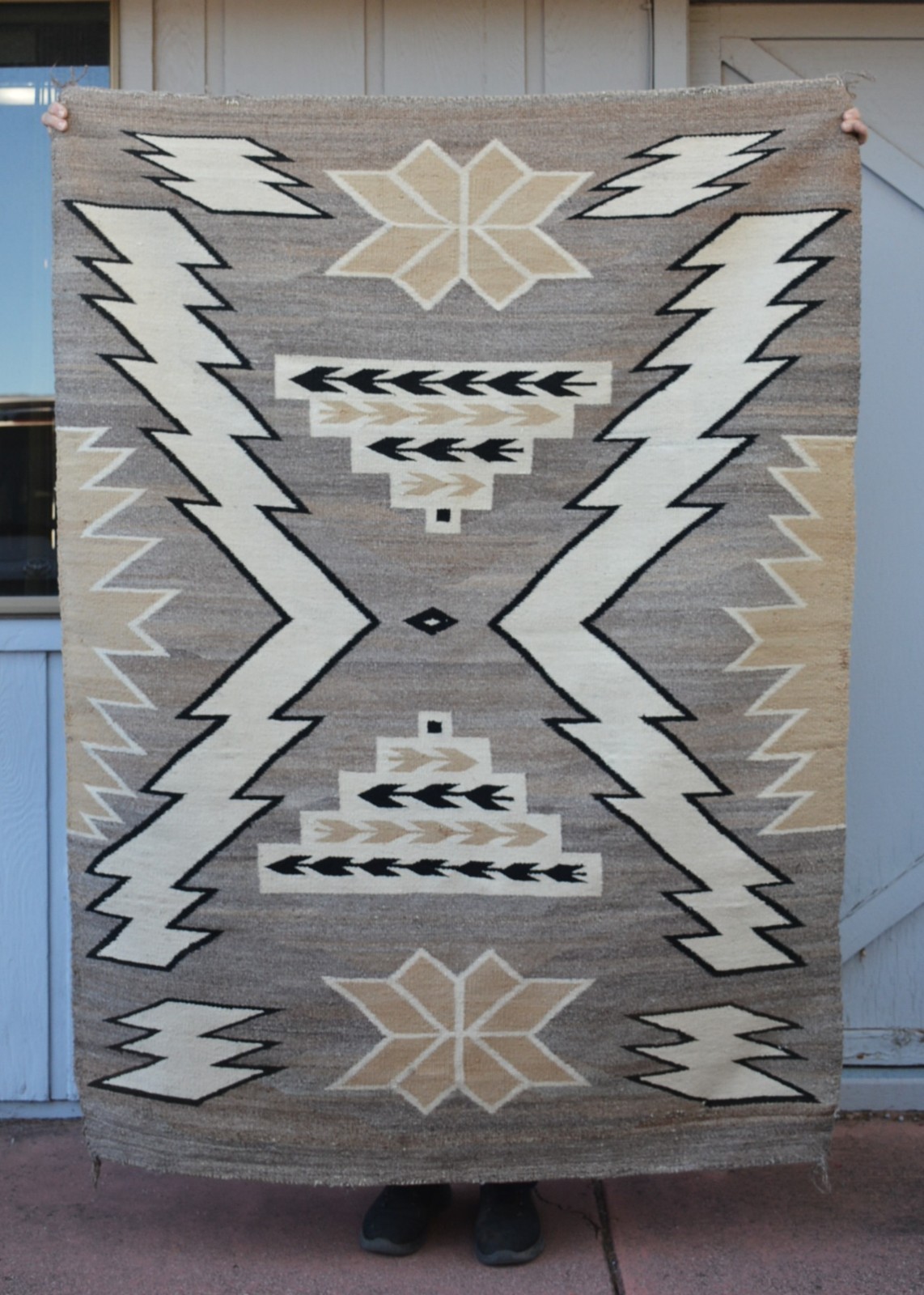 Early Two Gary Hills Lightning Storm Pattern Navajo Rug - Handspun - 65" x 49"