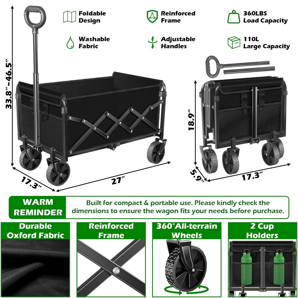 Collapsible Wagons Carts Foldable Wagon, Foldable Wagon Cart with Wheels, Fol...