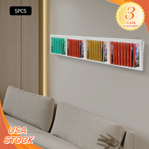 5 Pcs White Cube Storage Media Shelf Wall Mount CDs DVDs Organizer Rack Set 34"