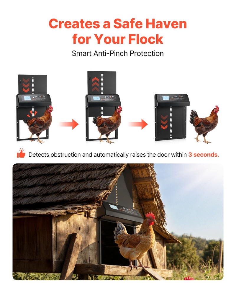 VEVOR DC & Battery Powered Automatic Chicken Coop Door Opener Light Sensor Timer