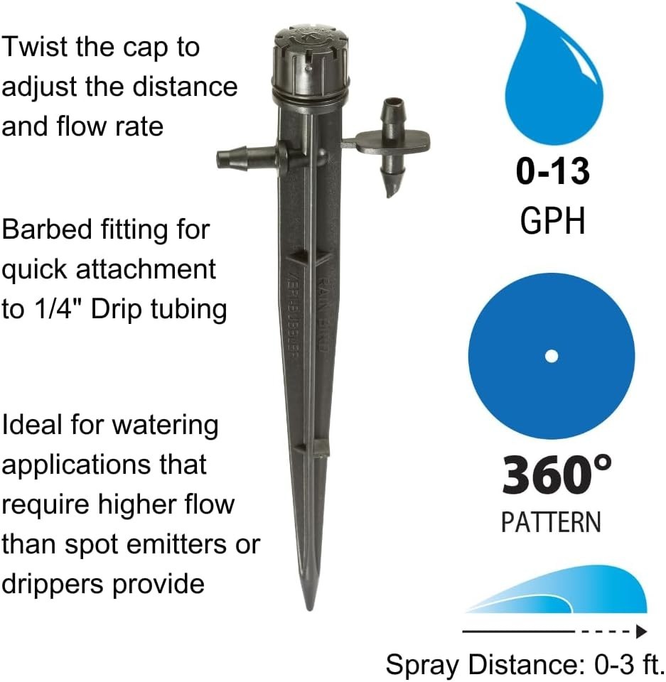 4-Pack Drip Irrigation Micro-Bubblers with 360° Spray, Adjustable 0-3' Distance