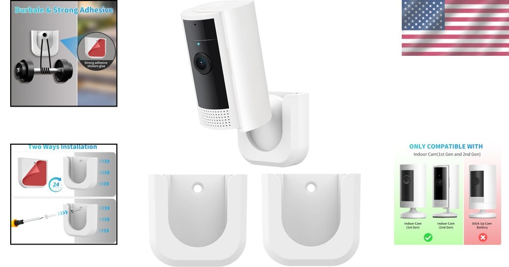 Durable Indoor Camera Mount - 360° Adjustable Wall Bracket, Easy 2 Pack Install