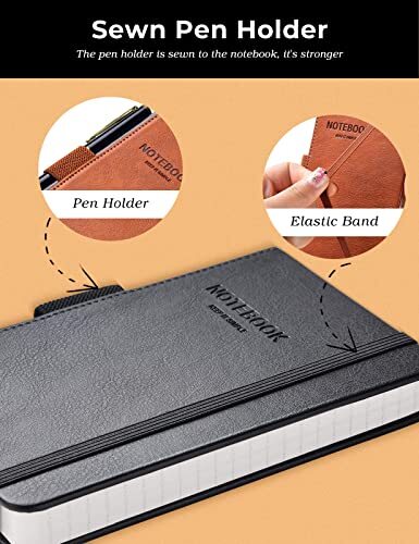 Pocket Notebook 3.5"x5.5" Hardcover Notebooks with Thick Lined Paper Leather 2Pc