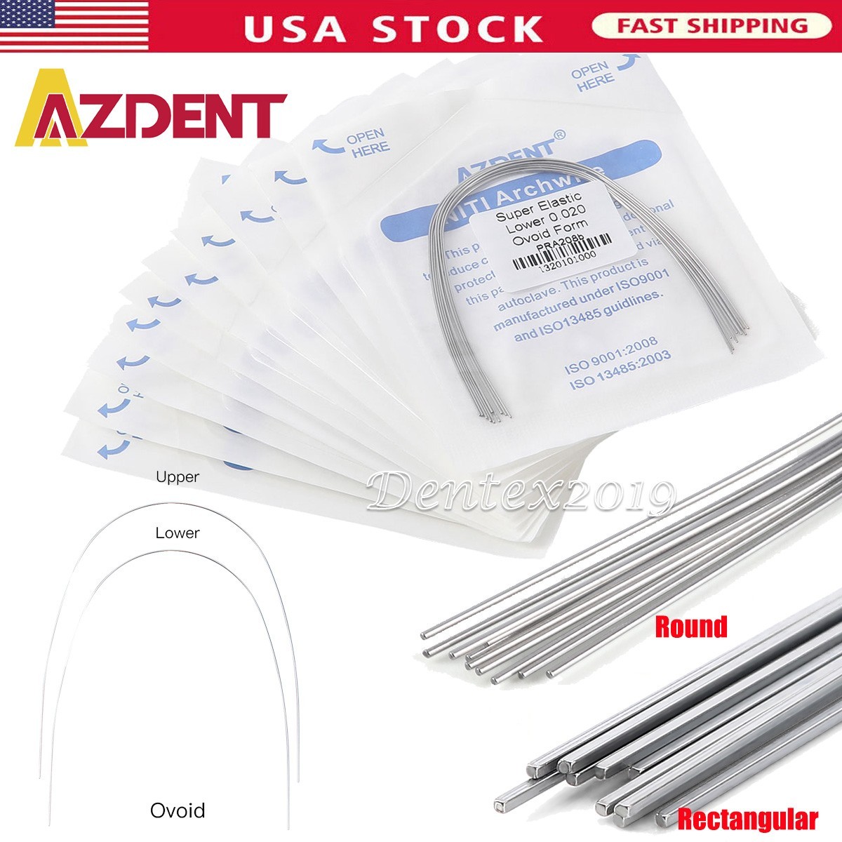 AZDENT Dental ortodónico alambre de arco Ni-Ti redondo rectangular natural Ovoid