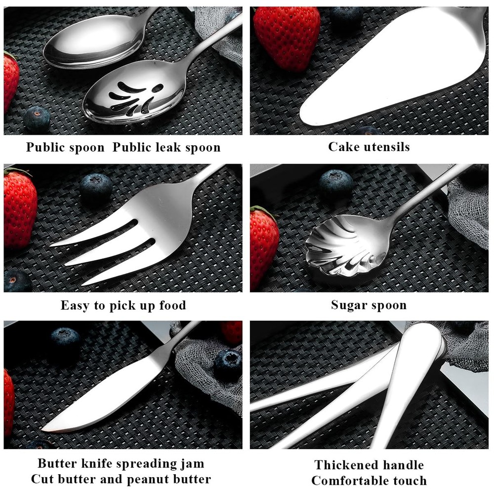 Silverware Serving Set 6 Pieces, Stainless Steel Serving Spoons Set, Flatware...