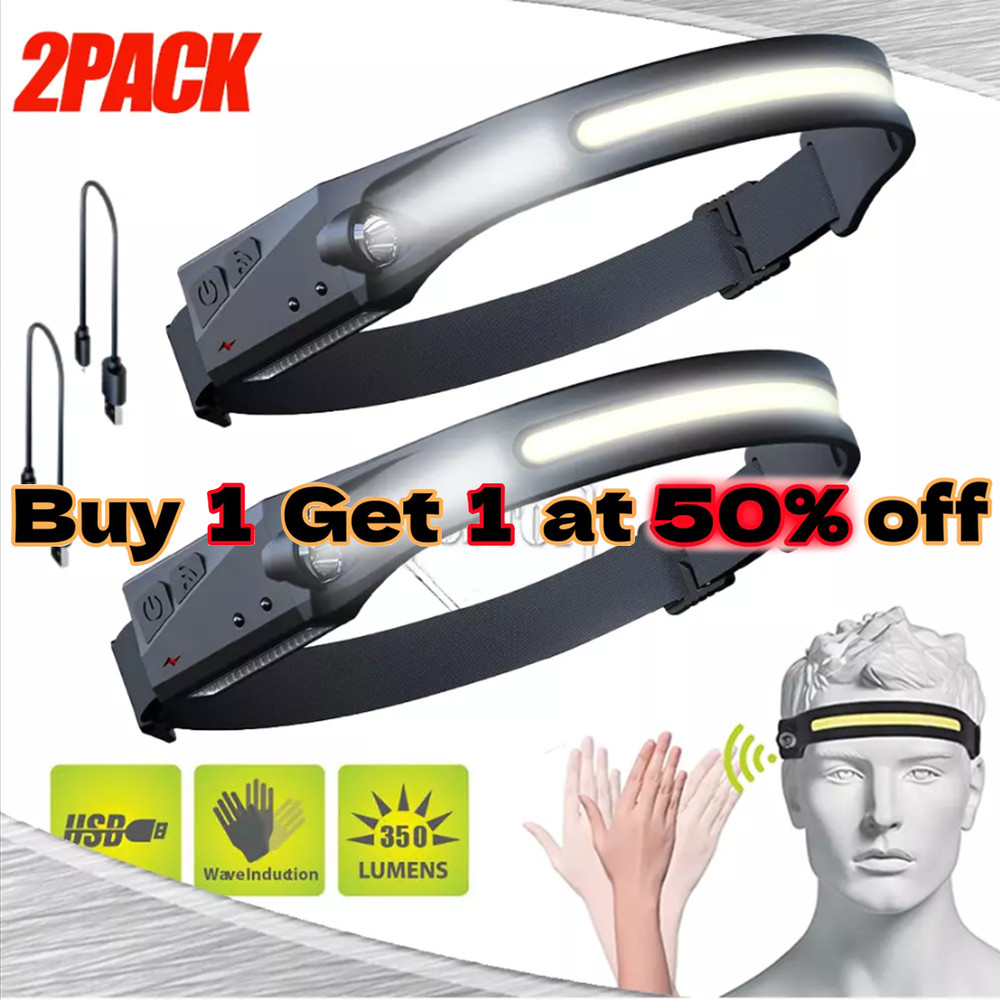 2X LED Headlamp Motion Sensor Head Lamp 230° Wide Beam Headlight Work Light US