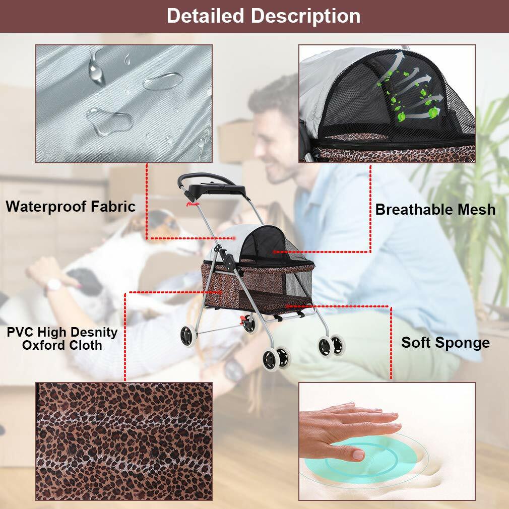 Pet Stroller 4 Wheels Posh Folding Waterproof Portable Travel Cat Dog Stroller