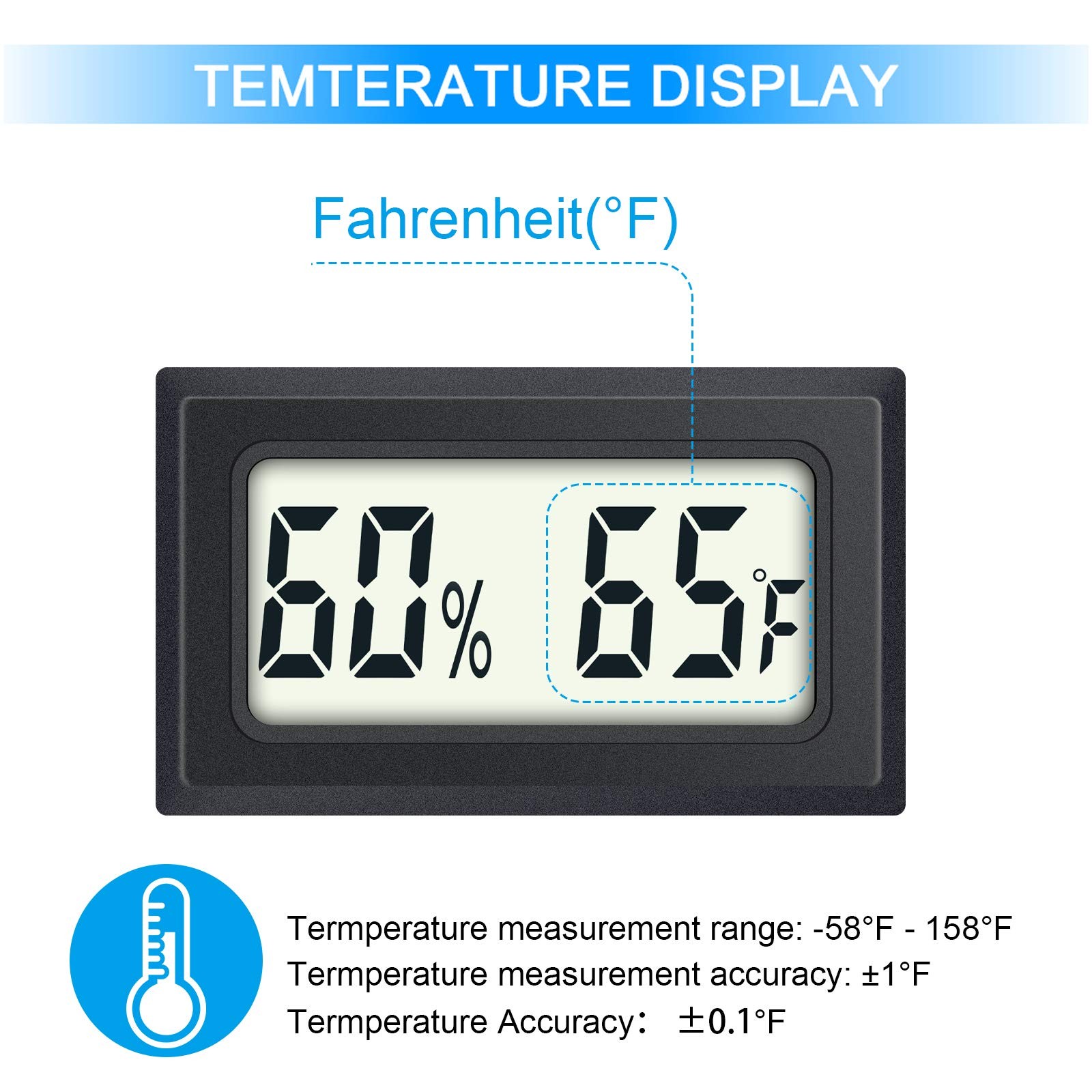 Mini Digital Thermometer 2-Pack Hygrometer 1.89 * 1.14 * 0.62 IN, black