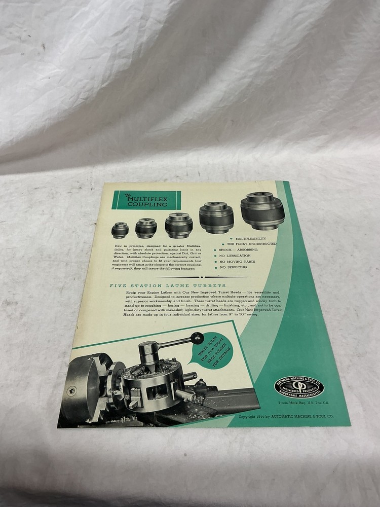 Vintage Automatic Machine & Tool Multiflex Coupling Bulletin Catalog