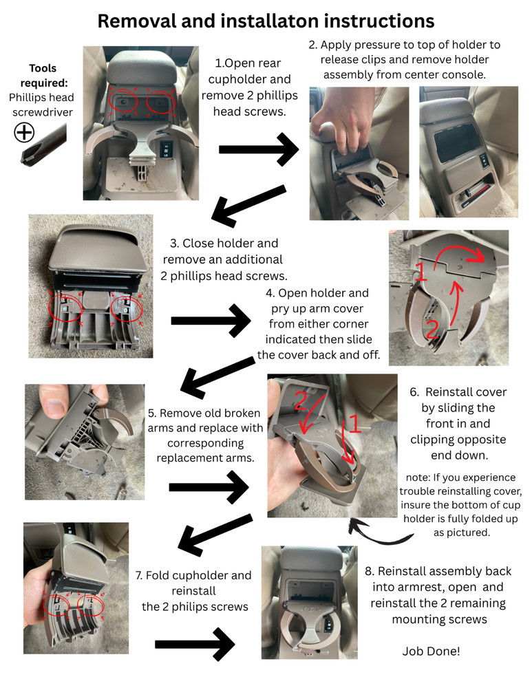 3rd gen 4runner rear cup holder replacement arms 1996-2002