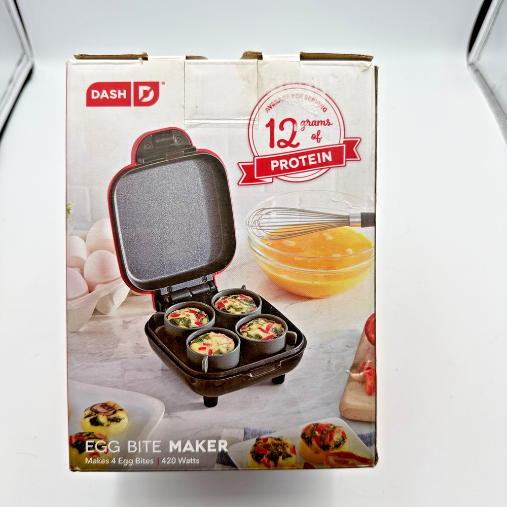 Dash Egg Bite Maker DBBM400GBRD04 4-Cup Nonstick Breakfast Maker w/ Cups & Box