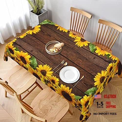 Sunflower Tablecloths Polyester Table Cloth for Kitchen Dinning Table White5