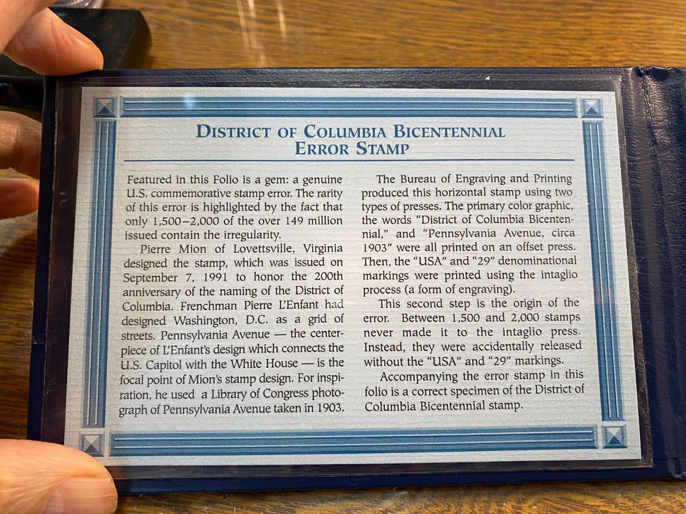 1991 Washington, DC Error Stamp Folio (missing 'US 29') Best Price Ebay* CHRC