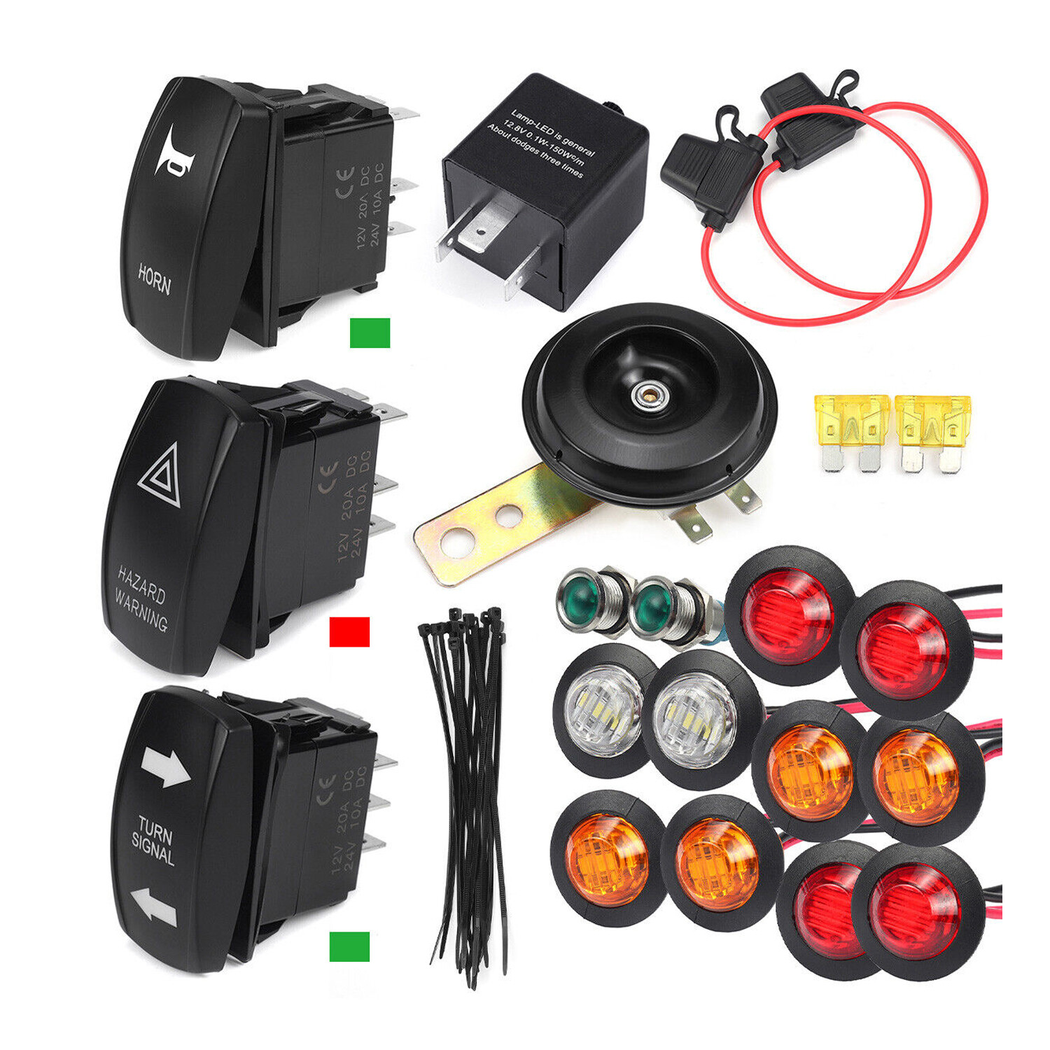 For ATV UTV SXS Street Legal Kit Rocker Switch Turn Signal Light Horn Rela