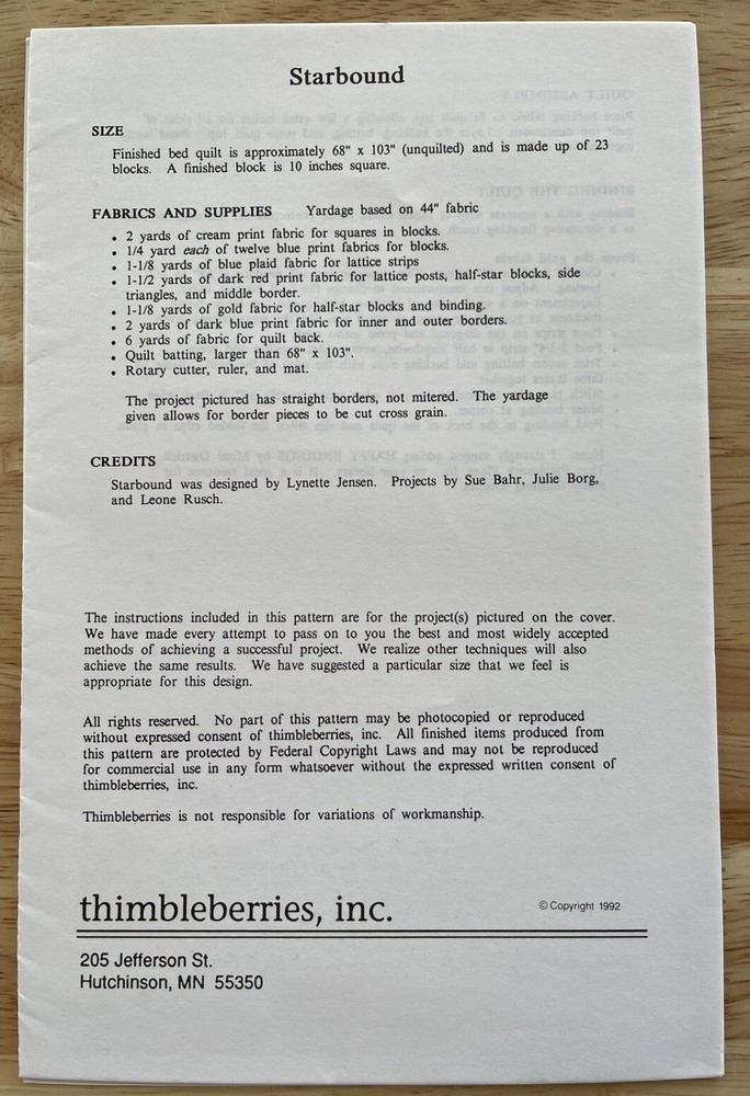 Thimbleberries STARBOUND Quilt Pattern LJ92222