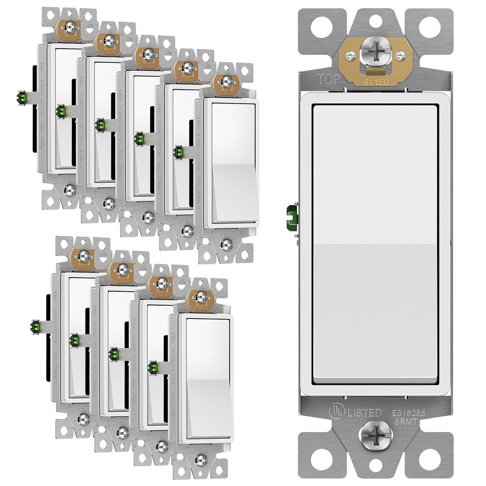 Decorator Paddle Rocker Light Switch, Gloss Finish, Single Pole, 3 Wire