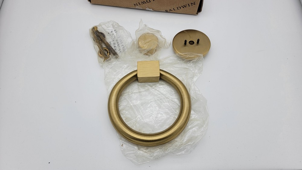USED Baldwin Ring Style Solid Brass Door Knocker Satin Brass and Brown 0195060