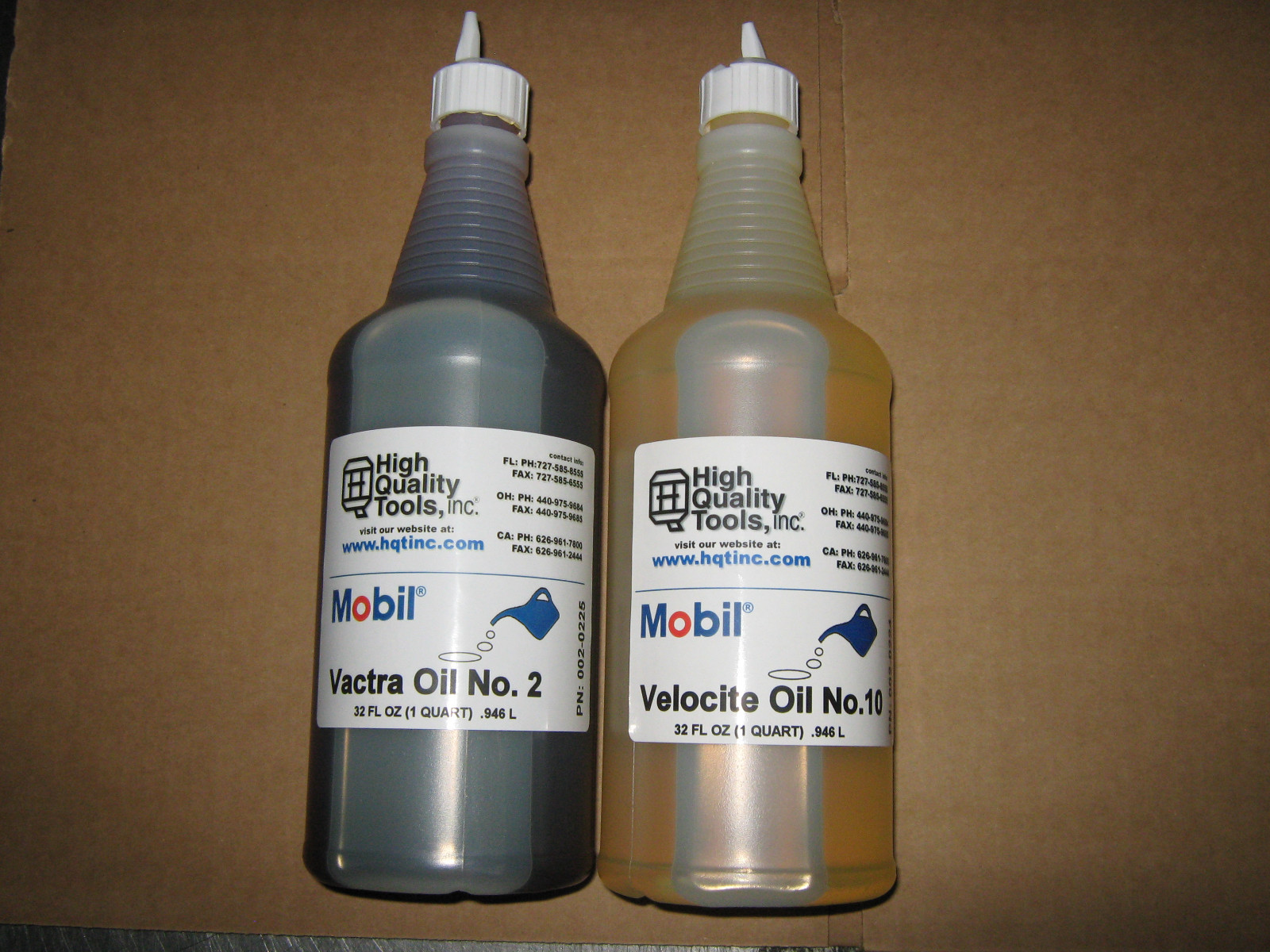 1 QUART EA. MOBIL WAY OIL VACTRA 2 & SPINDLE OIL VELOCITE 10 MILL LATHE GRINDER