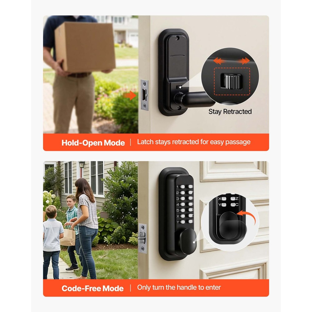 Uimoso Mechanical Keyless Door Lock with Keypad, 4-7 Digit Code, Black Finish