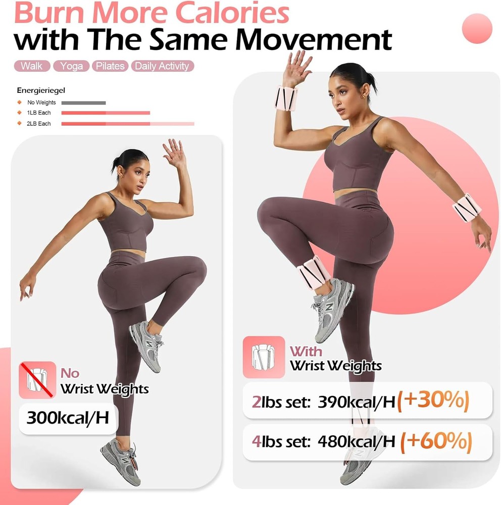 4lb Pair Wrist Ankle Weights Adjustable Weighted Bangles to Boost Calorie Burn