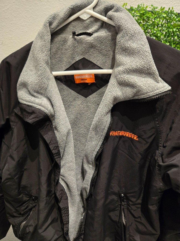 Whataburger Embroidered Jacket Men Medium Black Fleece Lined Full Zip