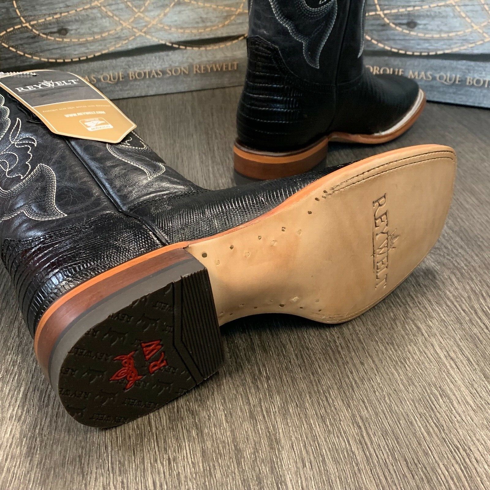 MEN'S RODEO COWBOY BOOTS LIZARD PRINT LEATHER WESTERN SQUARE TOE BLACK BOTAS