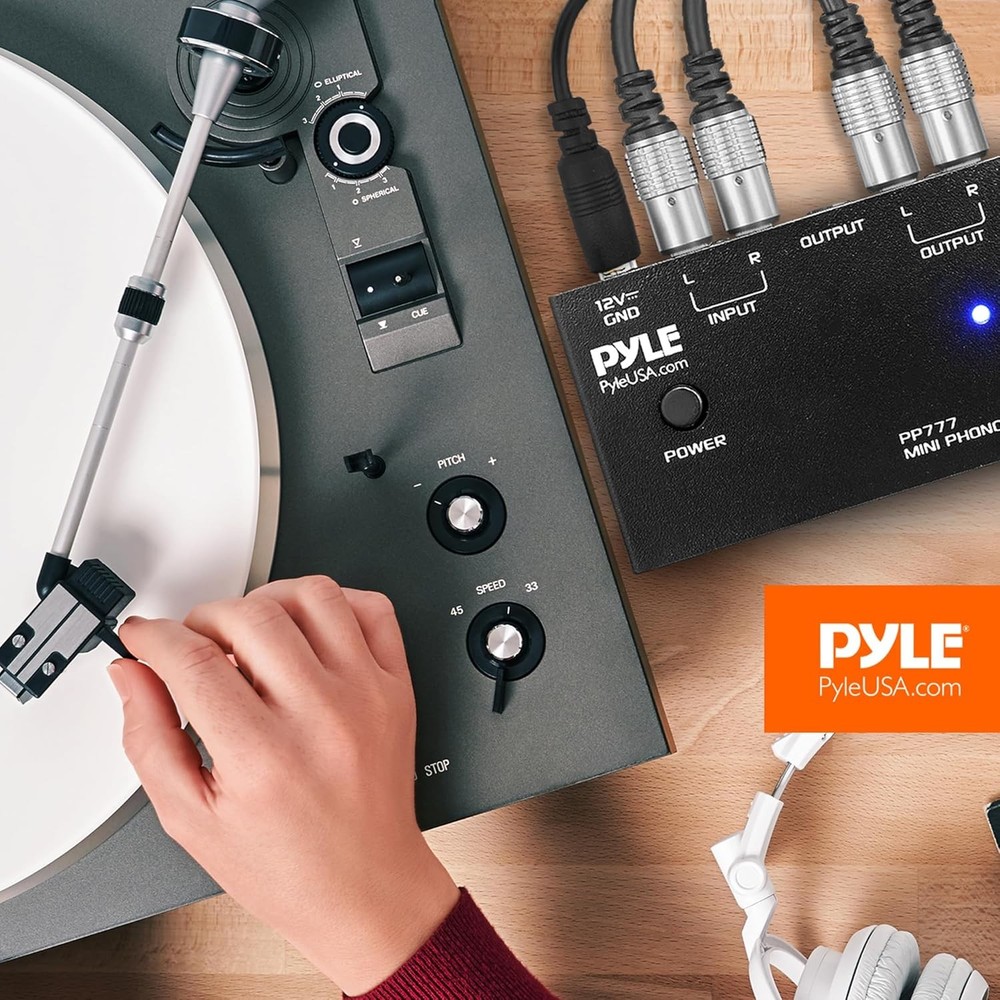 Pyle Mini Phono Turntable Preamp - Stereo Preamplifier with RCA Input/Output - L