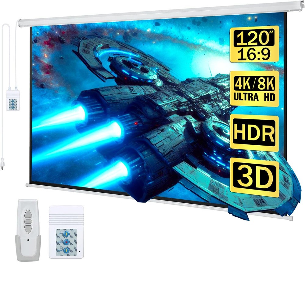 120" Motorized Projector Screen Electric Diagonal Automatic Projection 16:9 H...