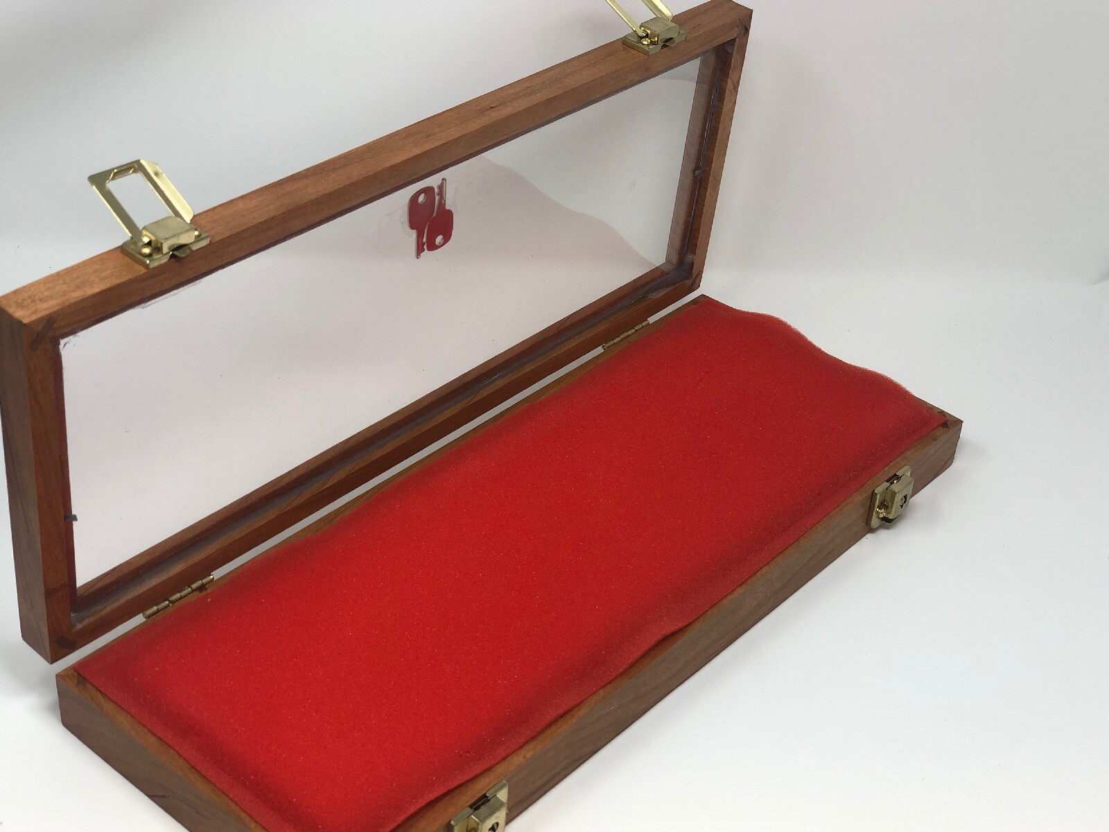 7 X 18 X 2” Cherry Wood Display Case perfect For Knives Arrowheads Collectibles