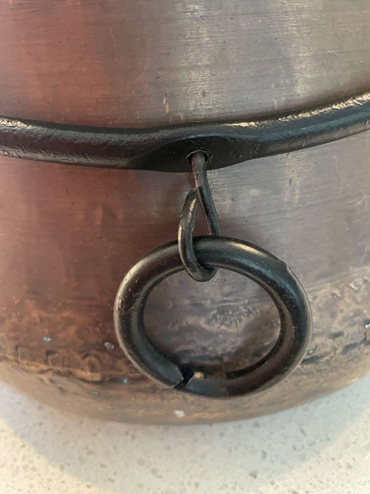 Large Primitive Copper Cauldron Kettle Pot w/ Iron Bail Rings Dovetail