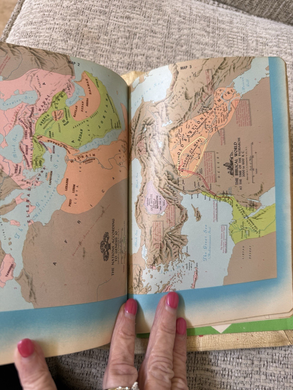 Vintage Bible Embossed Shepherd Scene Tan Gold Lettering Illustrated Maps