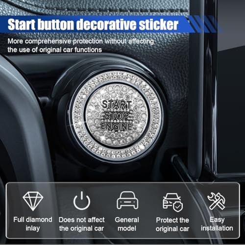 Bling Crystal Car Engine Start Ring Sticker, Sparkling Rhinestone Push White