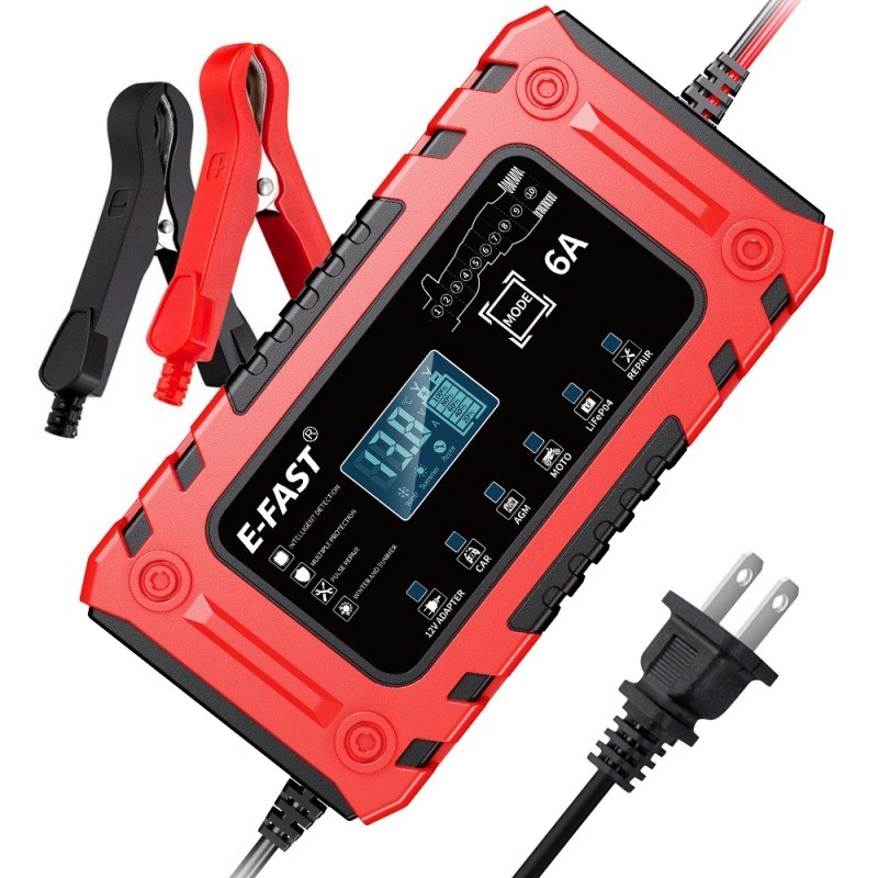 12V 6A Smart Battery Charger w/ Adapter Mode for AGM LiFePO4, Cars,Boat,Truck