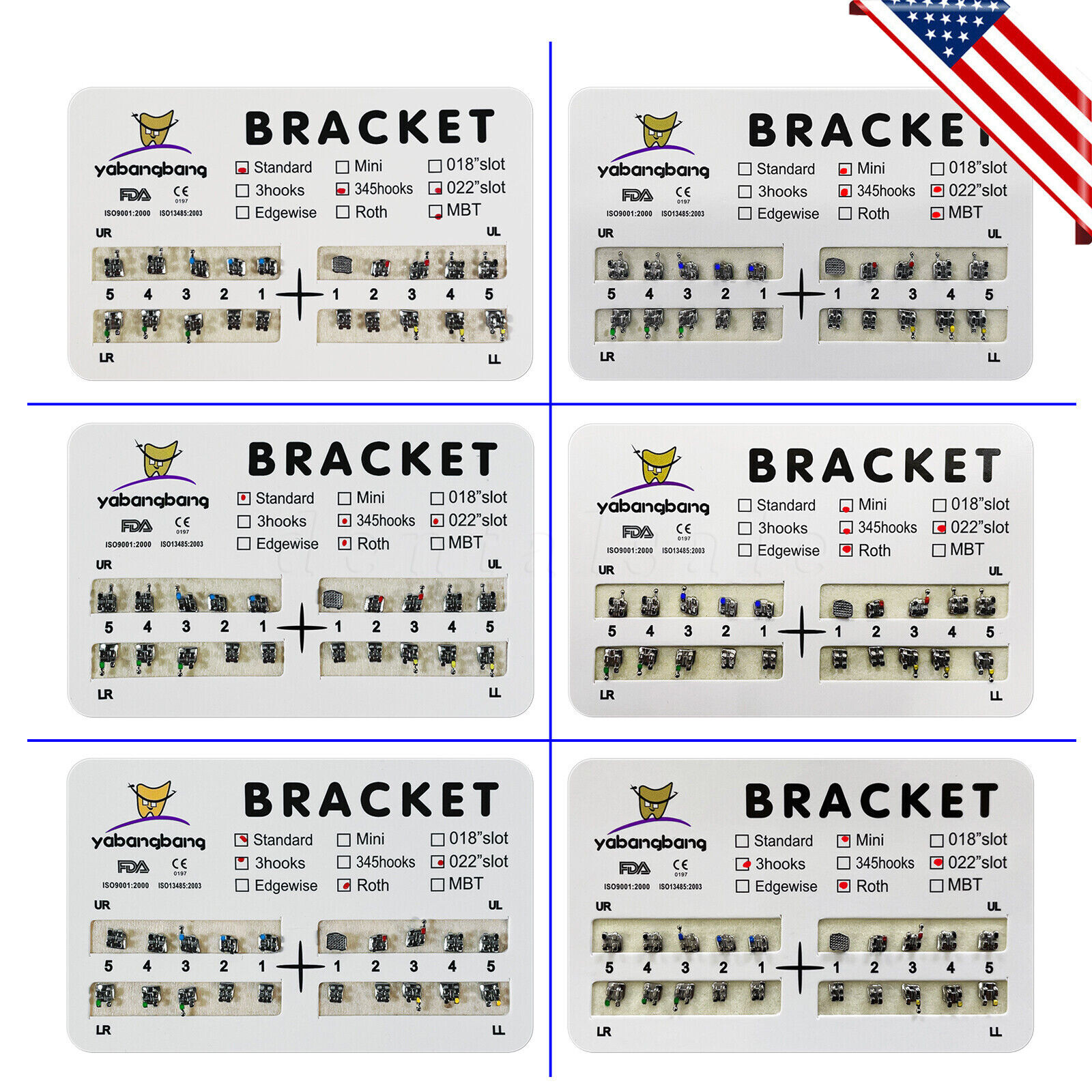 200pcs Dental Orthodontic Bracket Braces Roth/MBT 022" Slot 3/345 hooks Metal US