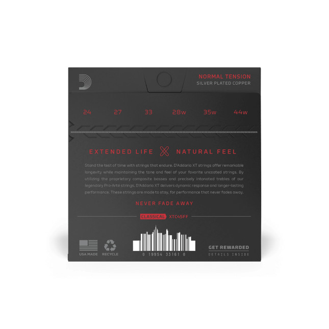 D'Addario Normal Tension, XT Dynacore/Carbon Coated Classical Strings, XTC45FF
