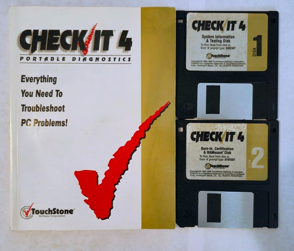 CheckIt 4 Portable Diagnostics TouchStone (1996) 2-Disk 3.5" Floppy Set & Manual