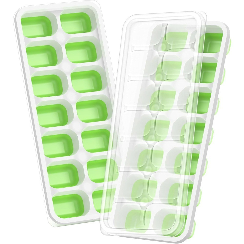 Stackable Ice Cube Trays with Lids 2 Pack 28 Cube Easy-Release Plastic Silicone