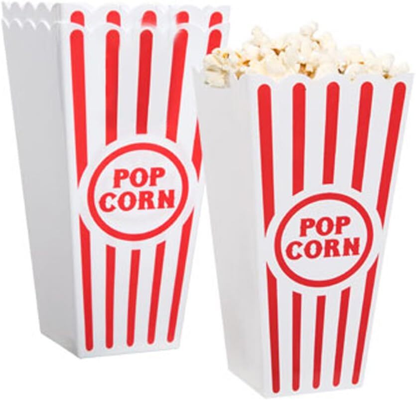 4Pcs Plastic Red White Striped Classic Popcorn Containers Bucket Boxes Square