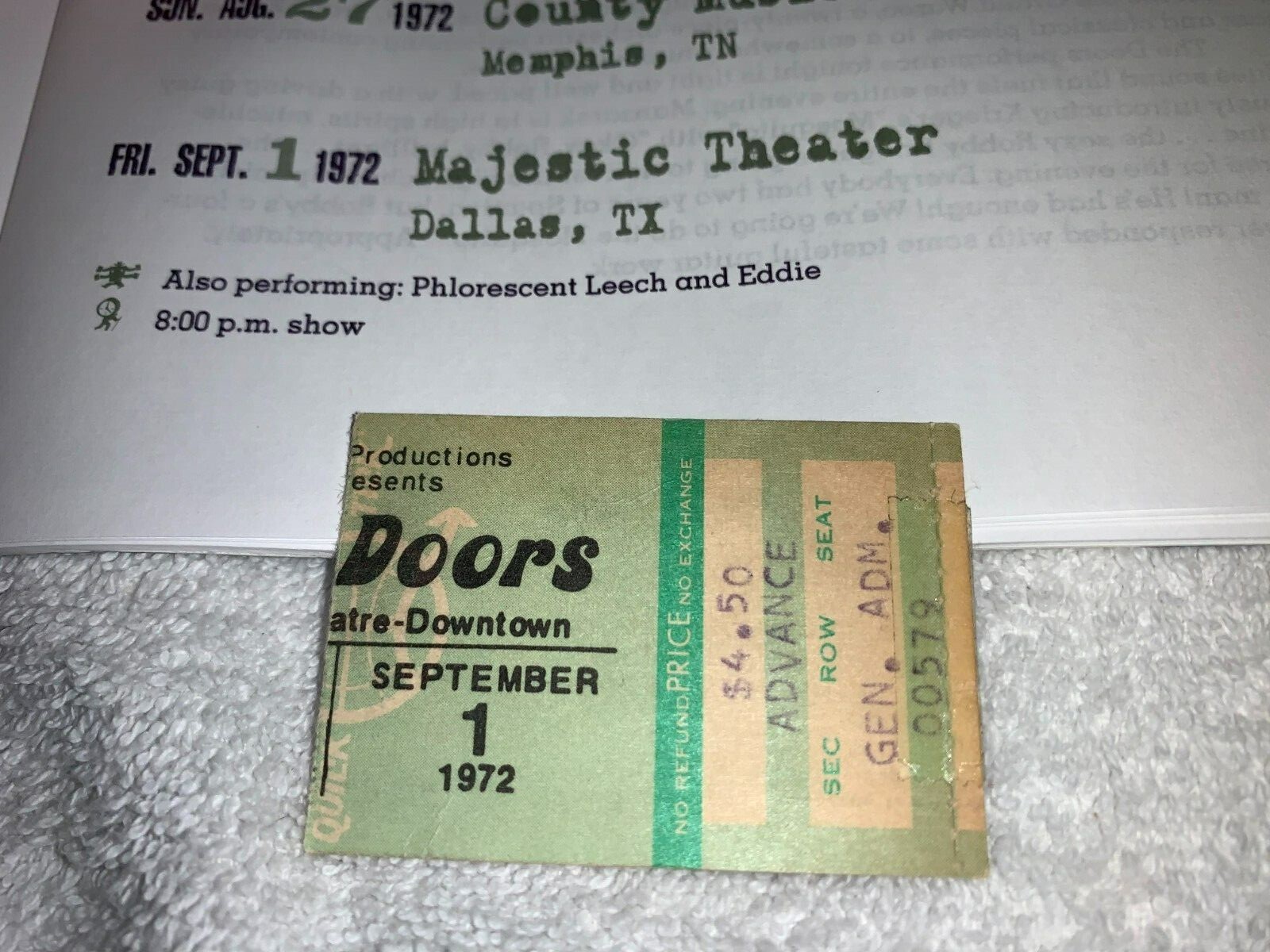 THE DOORS CONCERT TICKET STUB MAJESTIC THEATRE DALLAS TEXAS NO JIM MORRISON US