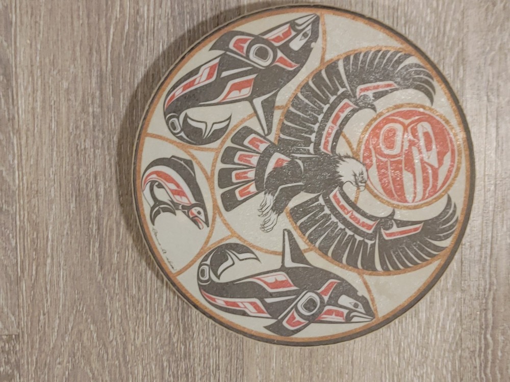 A handmade Native American drum, a Gitxsan.