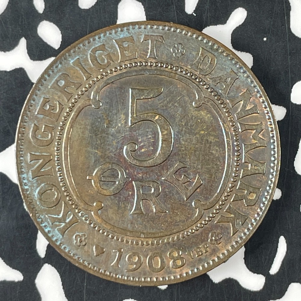 1908 Denmark 5 Ore Lot#F0063 Nice!