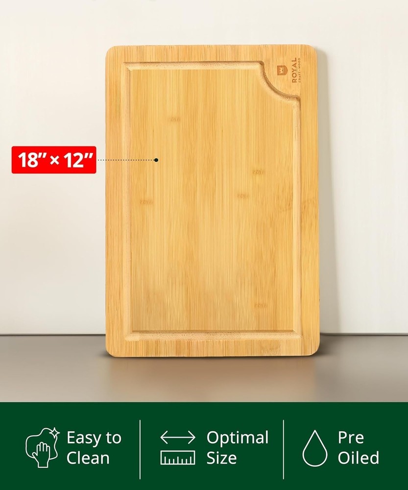 Sustainable Bamboo Cutting Board - Versatile 18"x12" for Kitchen Prep & Serving