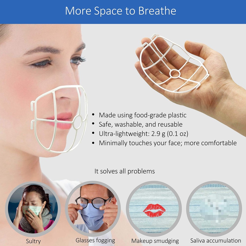 3D Face Mask Bracket, upgrade hook design, inner support frame, Large, White