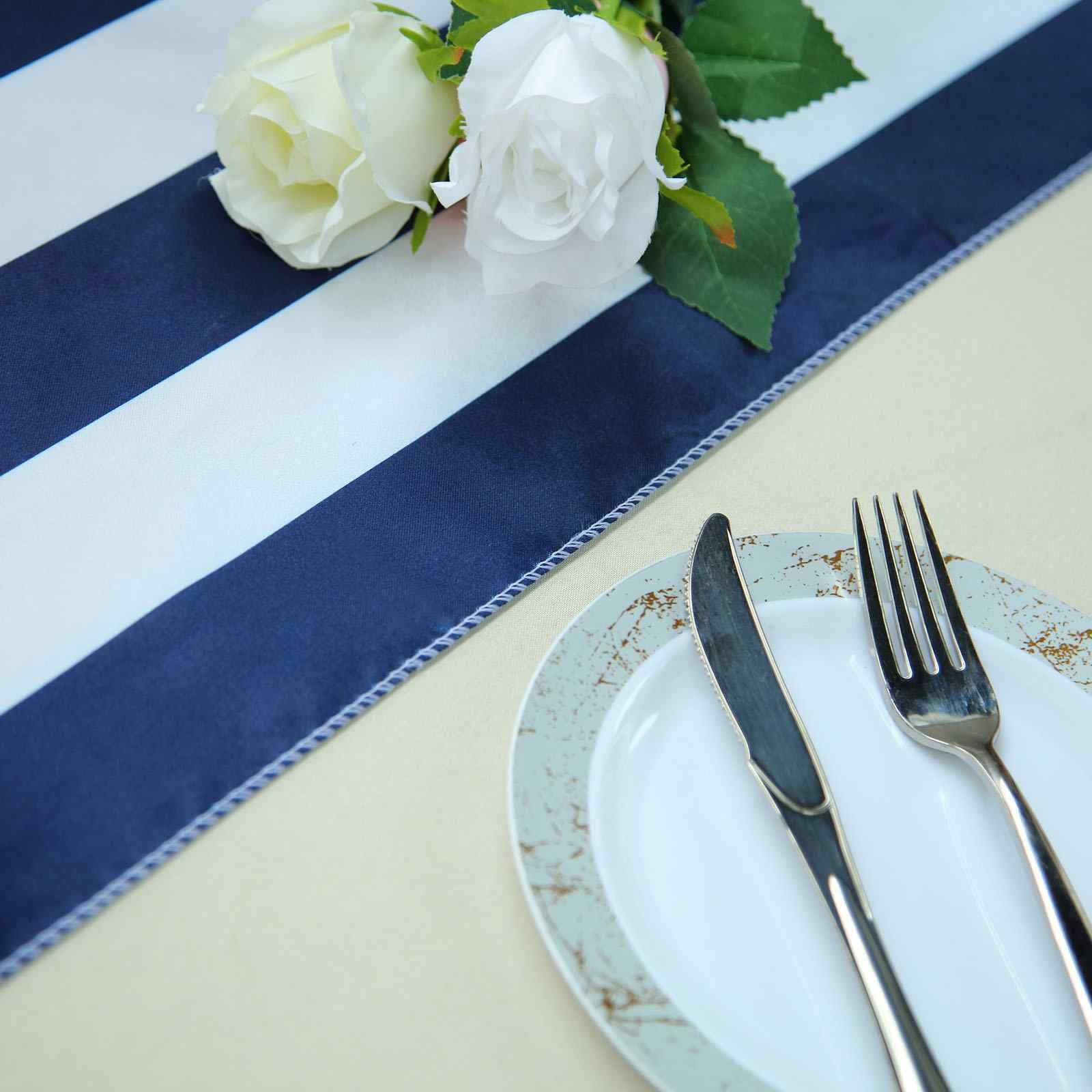NAVY WHITE 12x108" Satin Stripes Table Top Runner Wedding Party Decorations