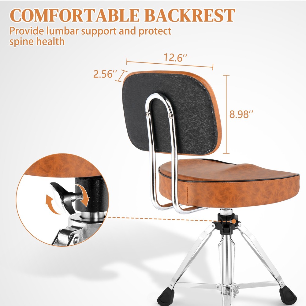 Drum Throne with Backrest, Drum Stool Adjustable Height & Drumstick for Drummers