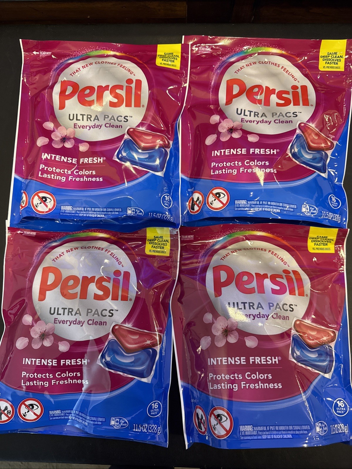 Lot Of 4 Persil Laundry Detergent Ultra Pacs Intense Fresh 11.5oz 16 Ct 64 Total