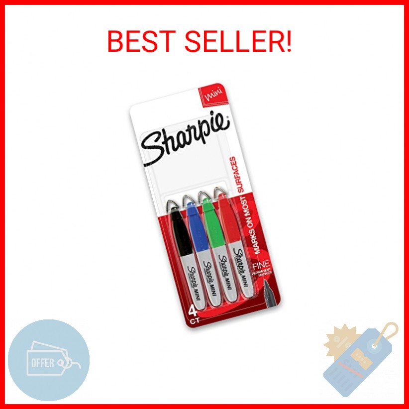 Sharpie Mini Permanent Markers, Fine Point, Assorted Colors, 4 Count