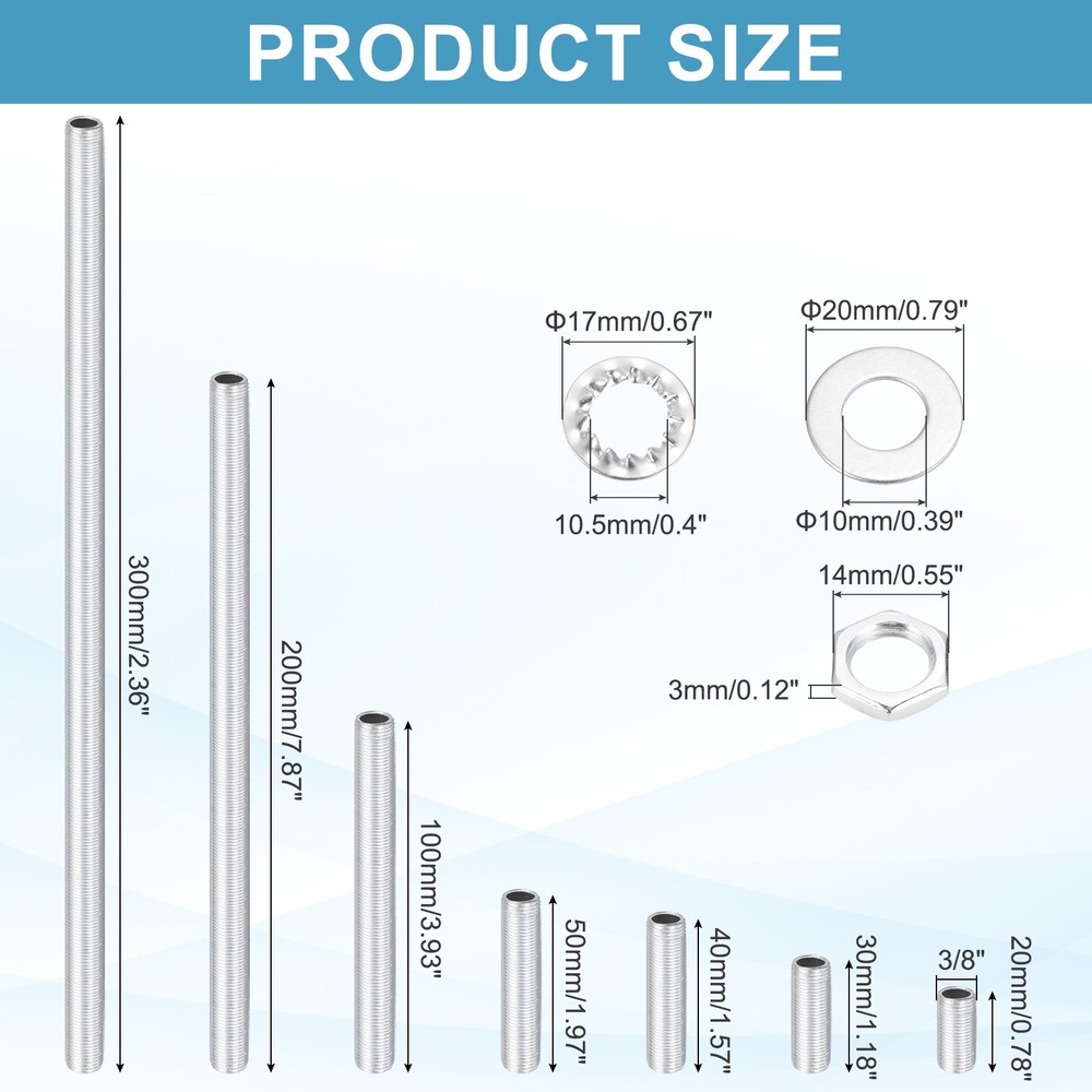 98Pcs 1/8IP Lamp Pipe Kit with Lock Nuts Washers for Assembly, Silver
