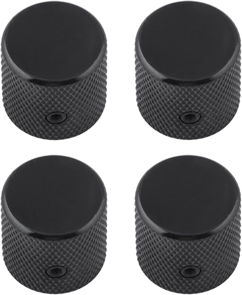 Metal Guitar Knobs Flat Top Control Knobs with Black Knurled Barrels 6mm Split S