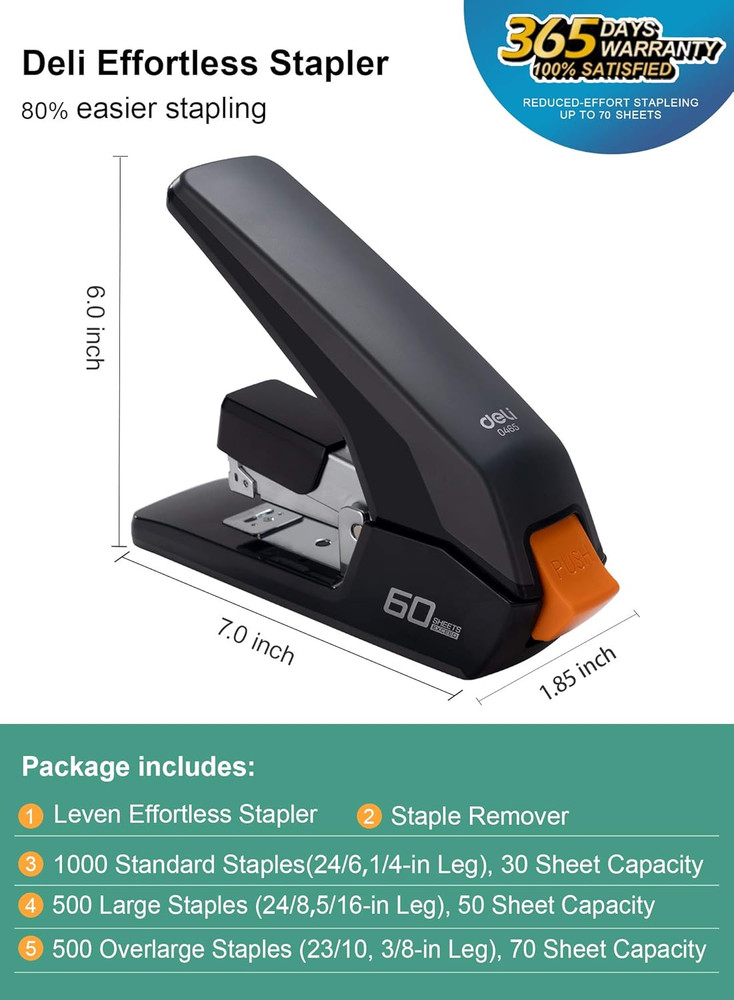 Heavy Duty Stapler, One Touch Stapling, 60 Sheet Capacity, Includes 2000 Staples